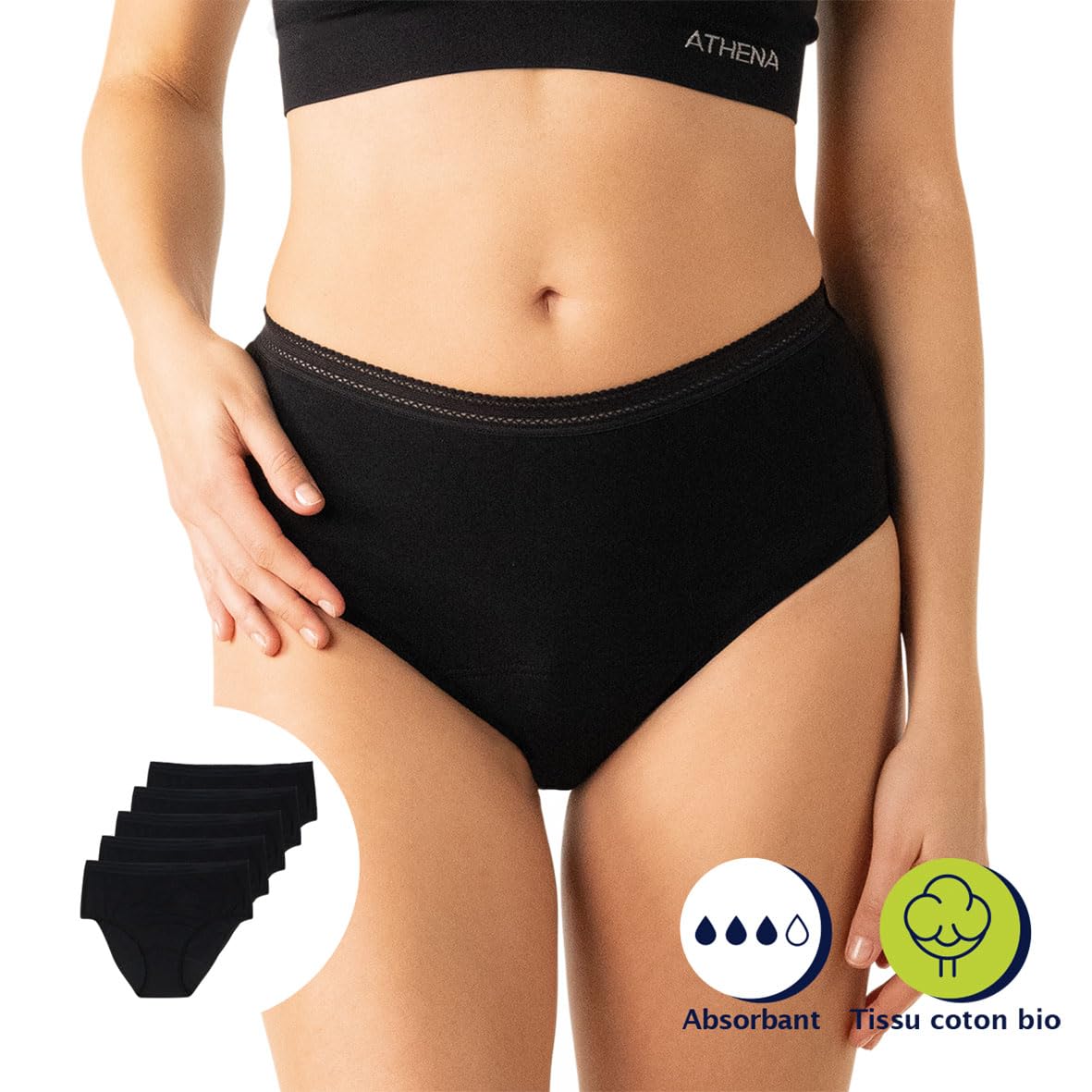 athena-dailyz-lot-5-slips-menstruels-taille-haute-s-noir image 2