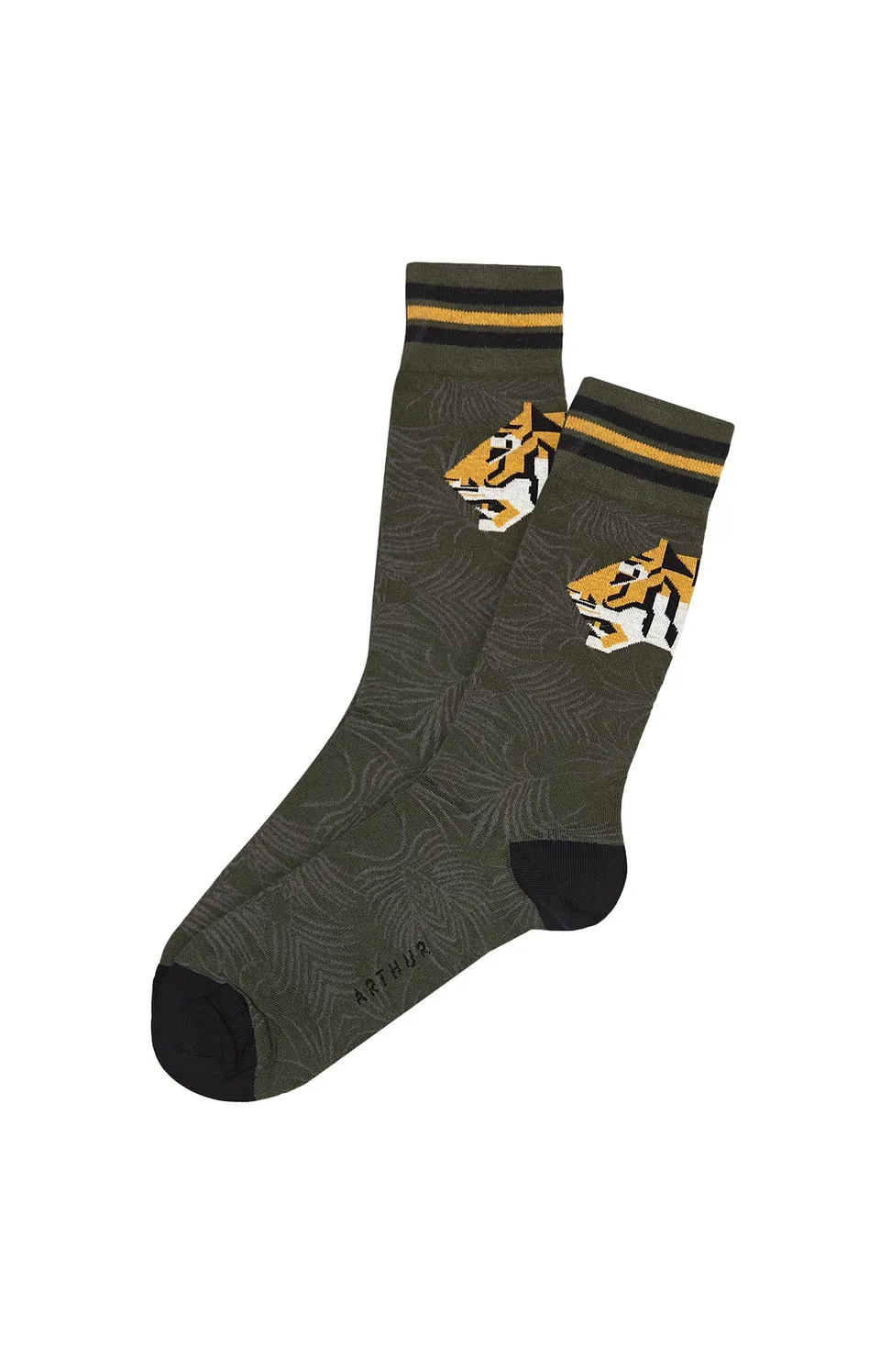 arthur-bob-chaussettes-t-te-de-tigre-kaki-40-46-coton image 1