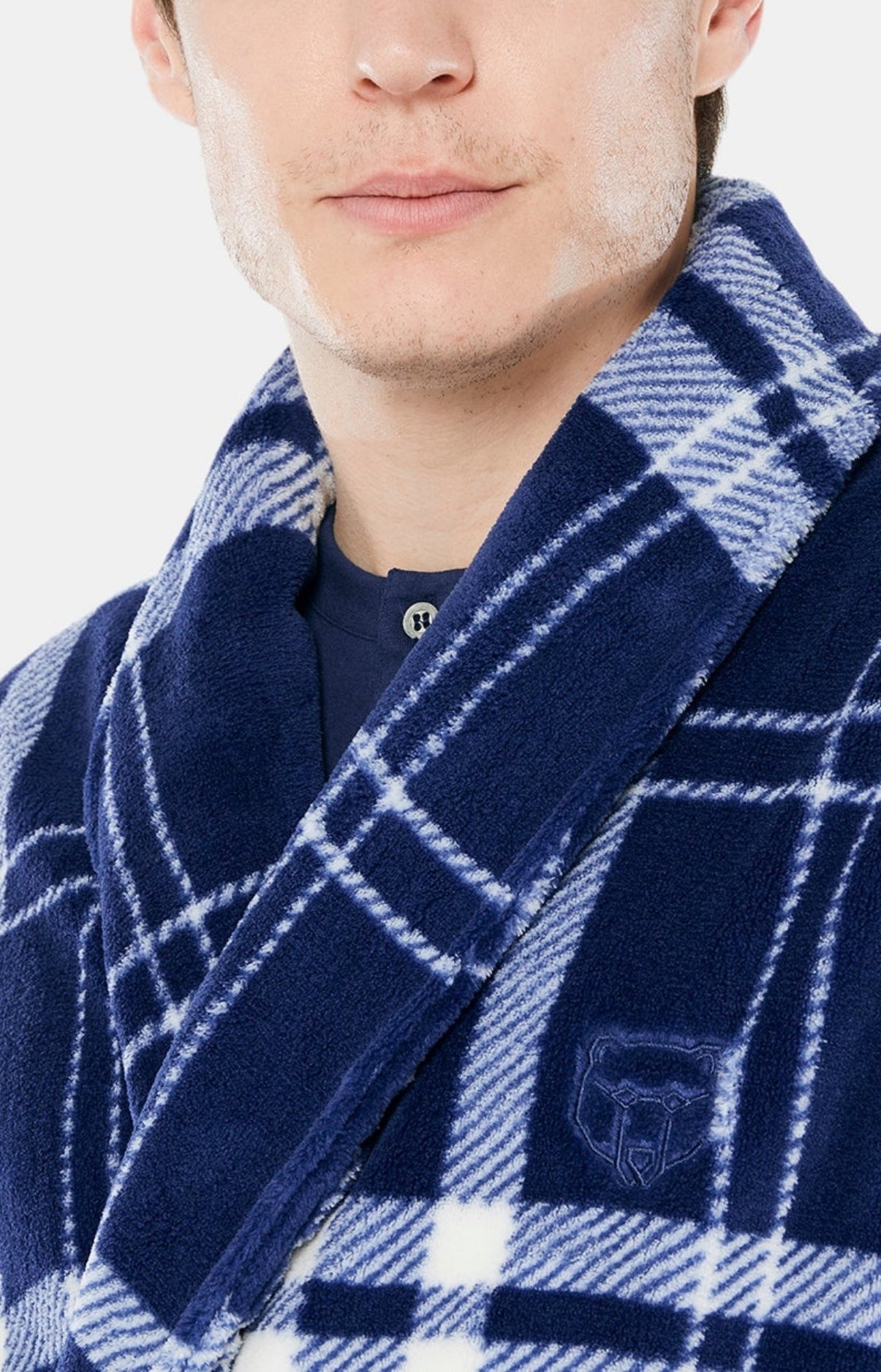 arthur-bob-big-carreaux-robe-de-chambre-homme-marine-polaire image 4