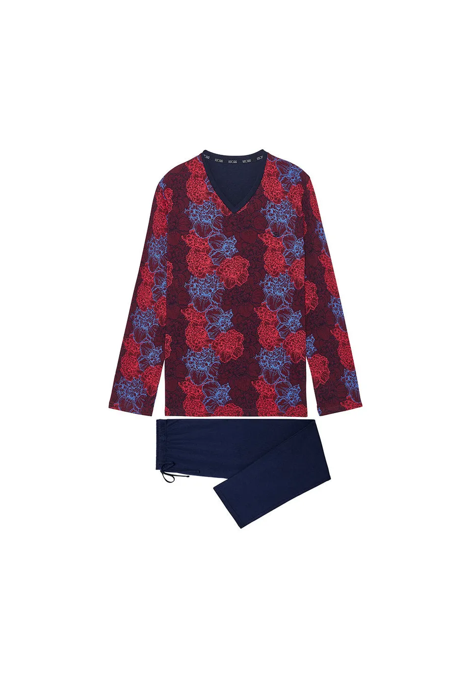 hom-bouquet-pyjama-long-homme-coton-bordeaux image 1