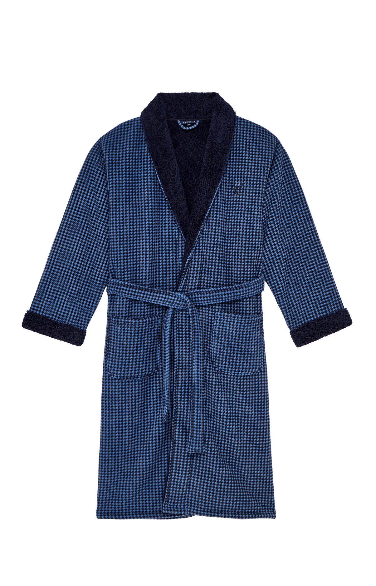 arthur-bob-pied-de-poule-robe-de-chambre-homme-marine-polaire image 3