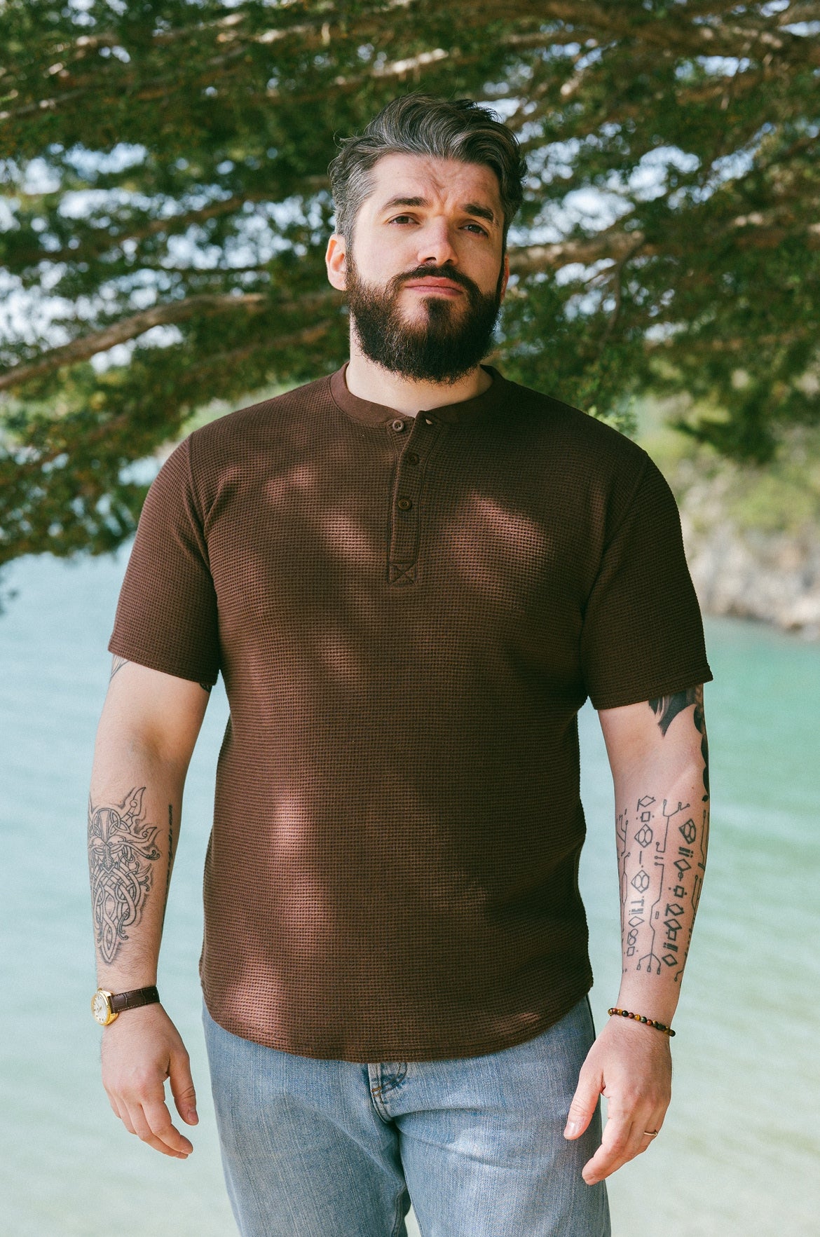 p-trone-henley-cormac-t-shirt-manches-courtes-beige image 4
