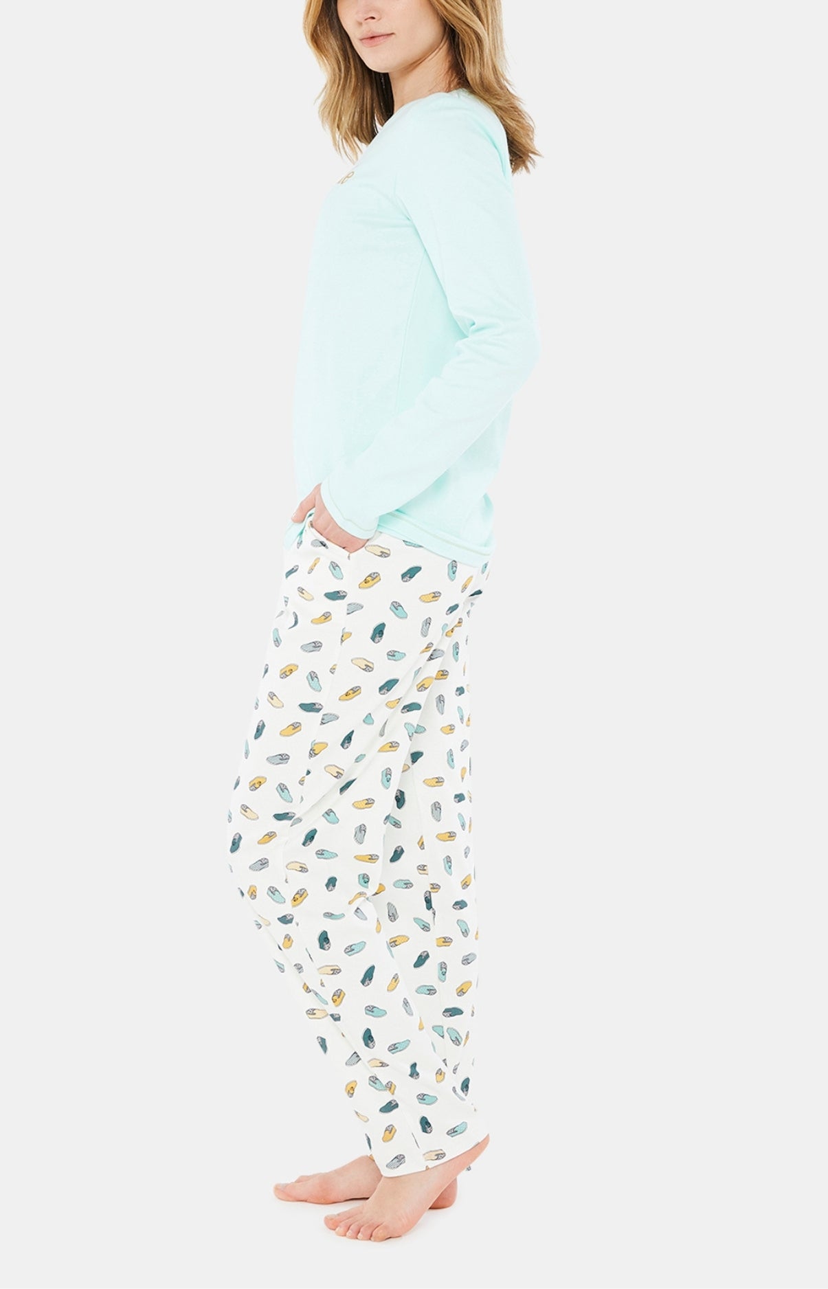 arthur-bob-pantouflard-ciel-pyjama-femme-ivoire-coton-bio image 3