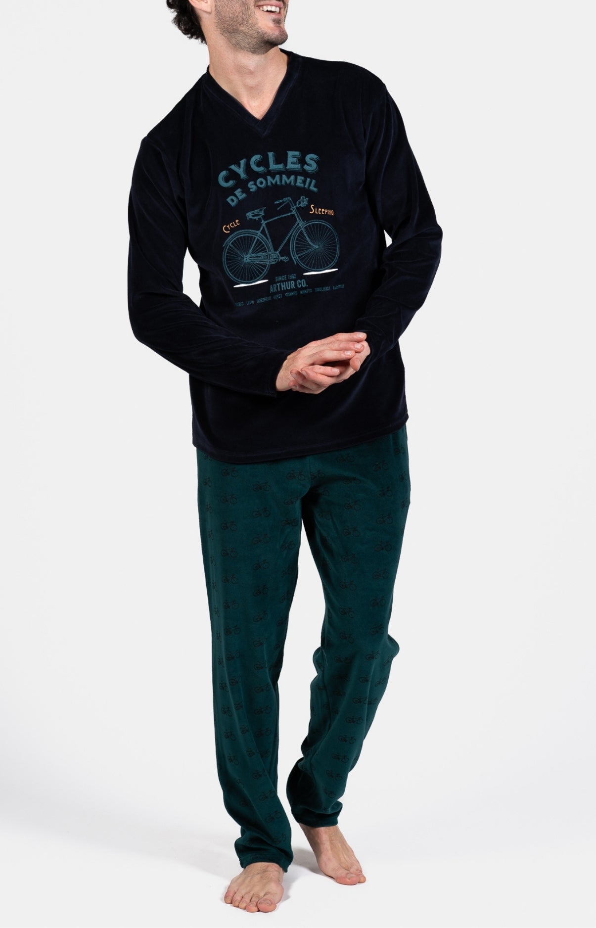 arthur-bob-cycliste-pyjama-velours-sapin-homme image 1