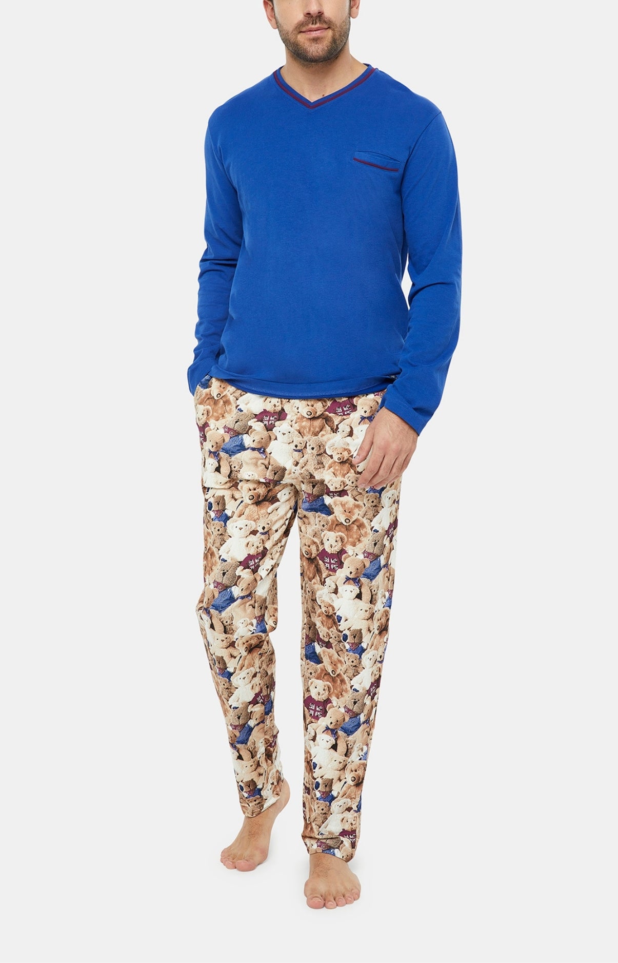 arthur-teddy-bleu-pyjama-homme-beige-m-coton-pais image 1