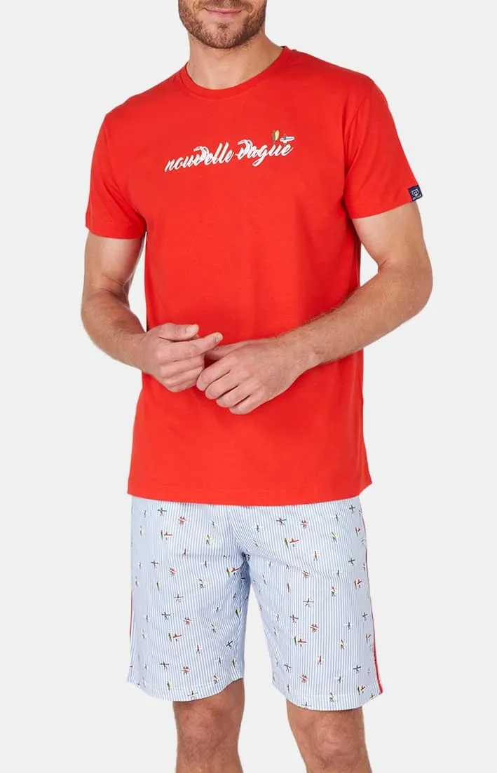 arthur-bob-nouvelle-vague-pyjashort-homme-bleu-coton-bio image 1
