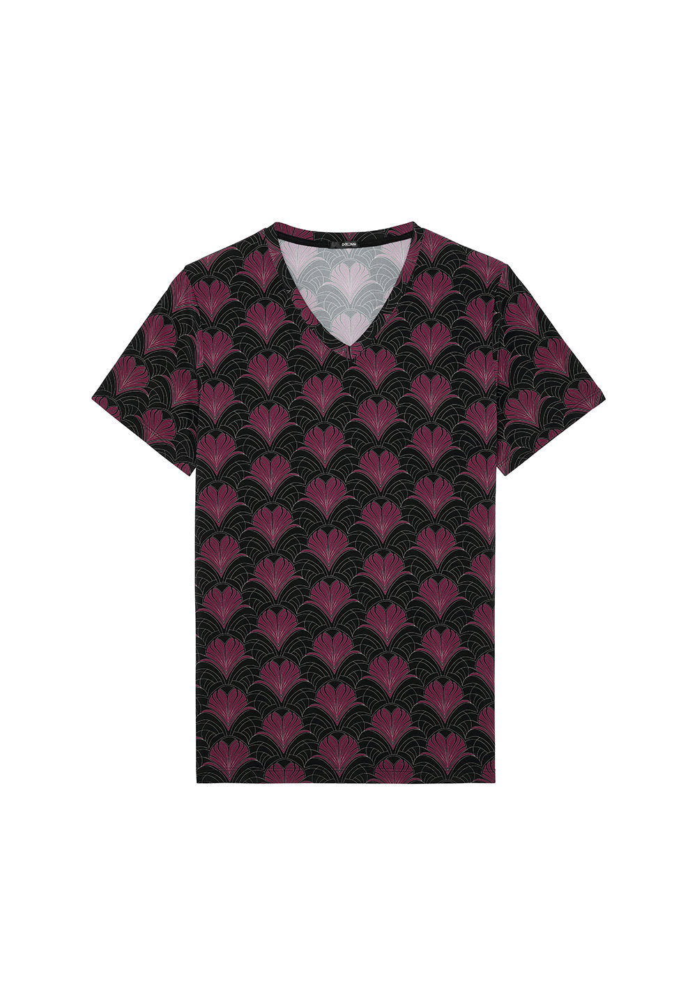 hom-carlyle-t-shirt-col-v-homme-bordeaux-imprim image 1