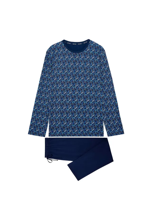 hom-elvis-403210-pyjama-long-homme-bleu-imprim-coton image 1