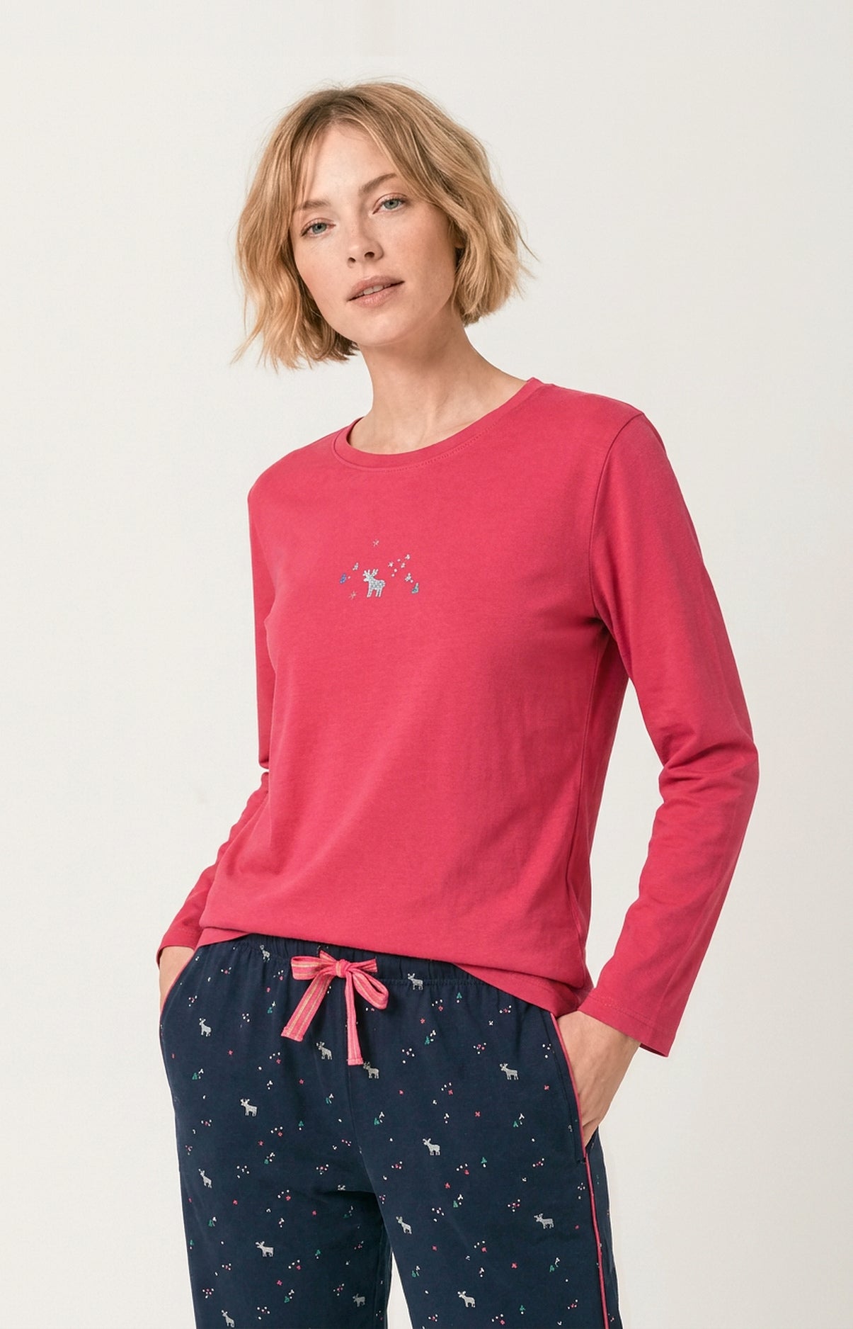 arthur-bob-cerf-d-hiver-pyjama-femme-marine-coton-bio image 2