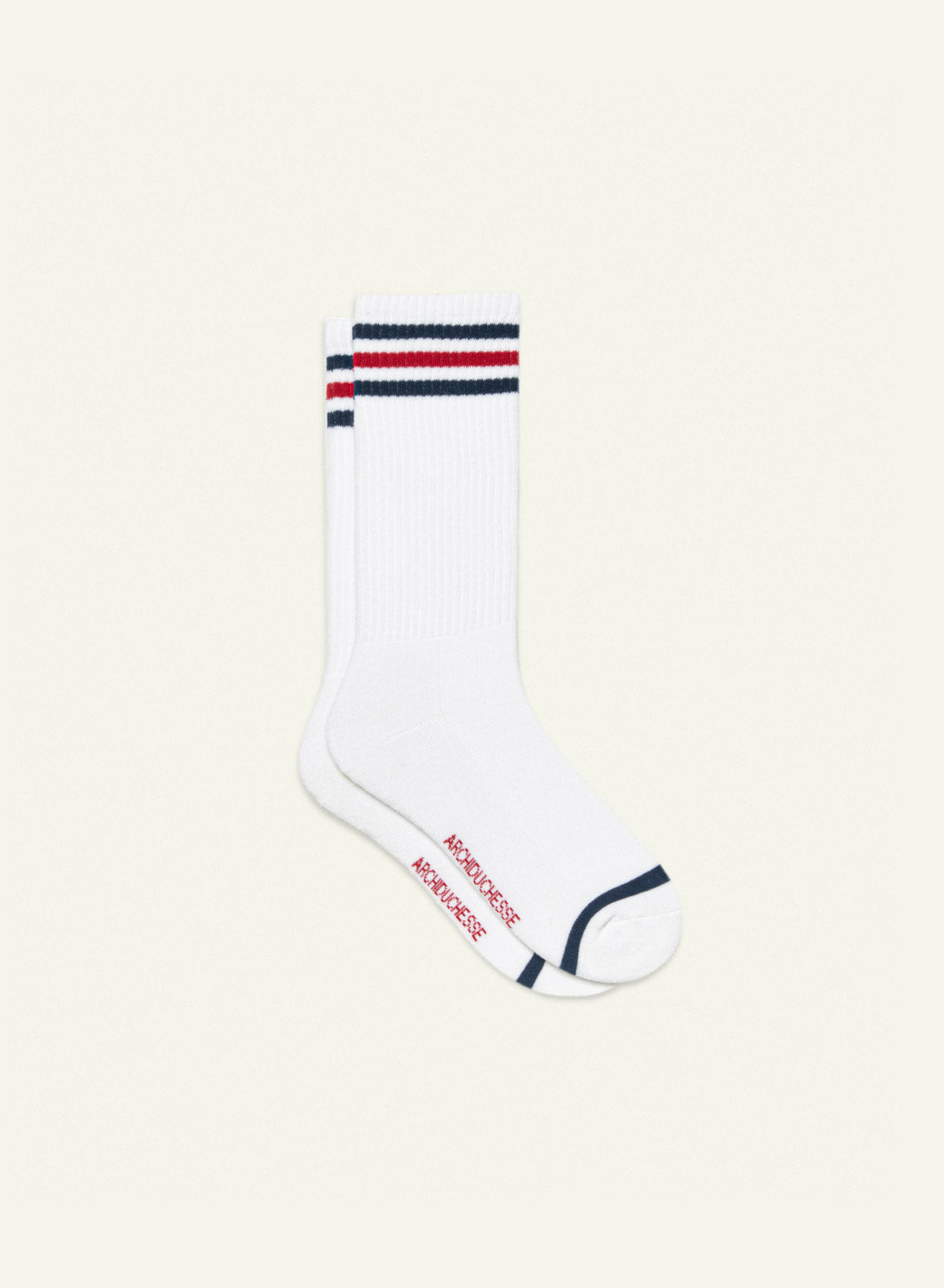 archiduchesse-bouclette-ray-e-marine-et-rouge-chaussettes-sport-blanc image 2