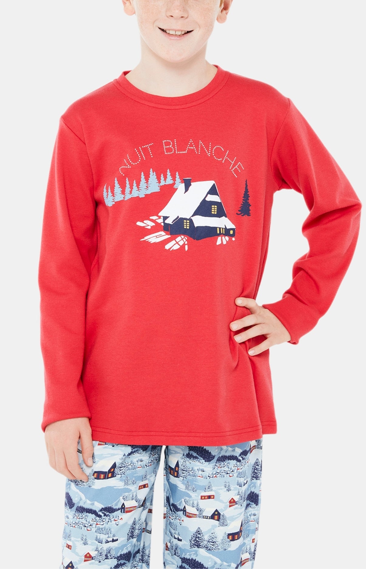 arthur-bob-pyjama-enfant-petits-chalets-bleu-coton-bio image 2