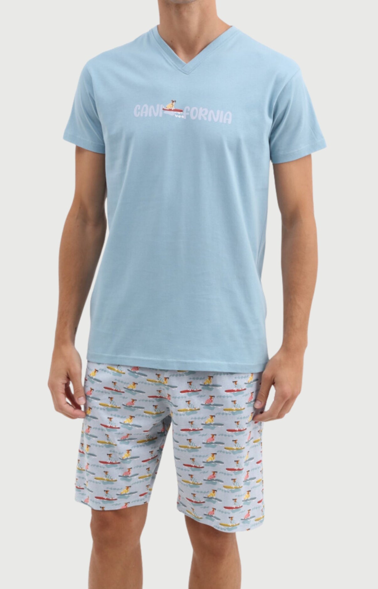 arthur-bob-canifornia-pyjashort-coton-bleu-ciel-col-v image 1