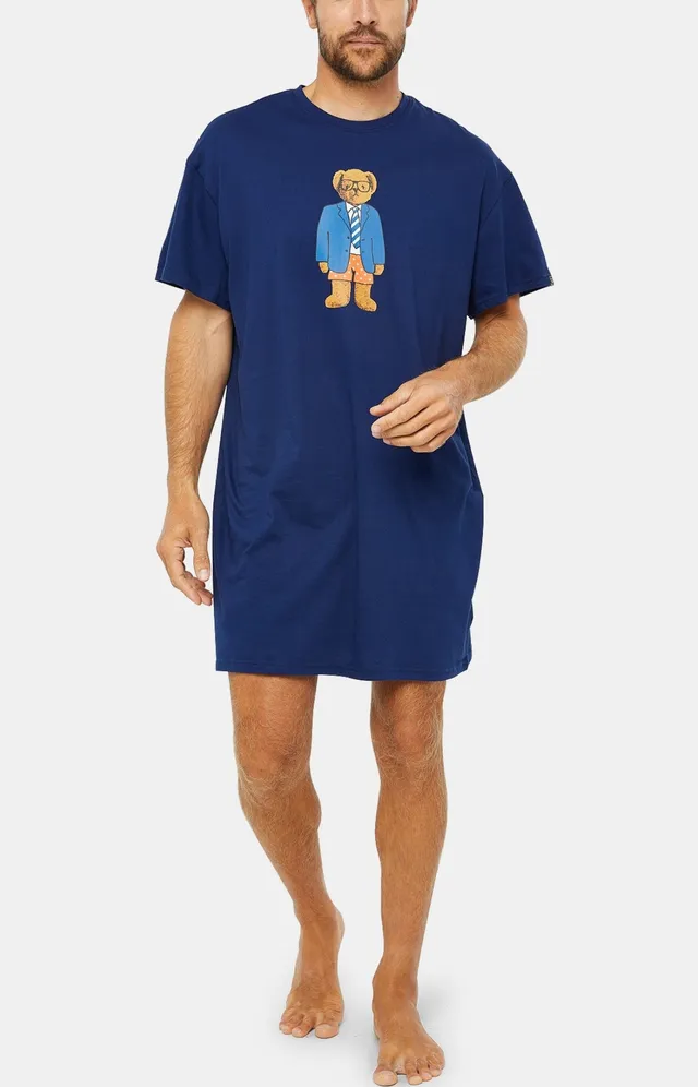 arthur-bob-teddy-chemise-de-nuit-homme-marine-coton-bio image 1