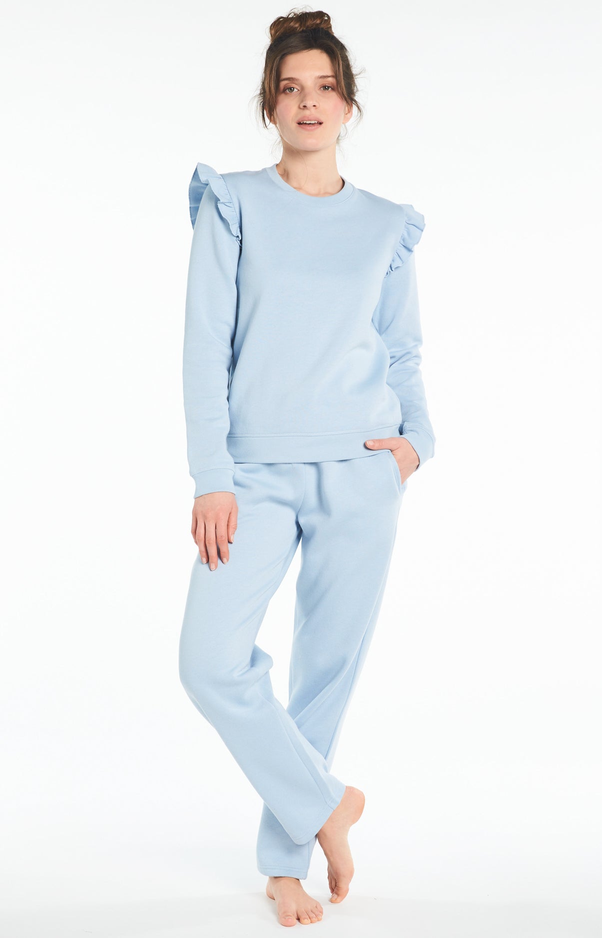 arthur-bob-pantalon-uni-coton-ciel-femme image 1