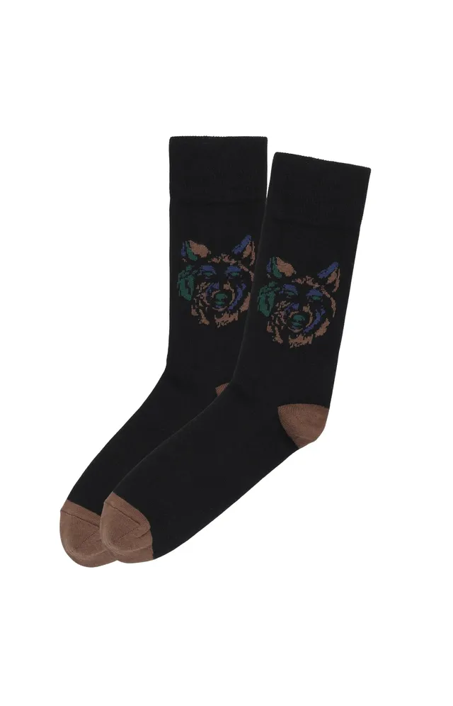 arthur-bob-chaussettes-loup-homme-39-45-coton-noir image 1