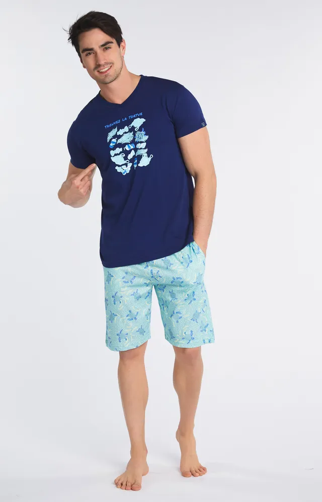 arthur-bob-pyjashort-tortue-lagon-bleu-coton-bio-court image 1