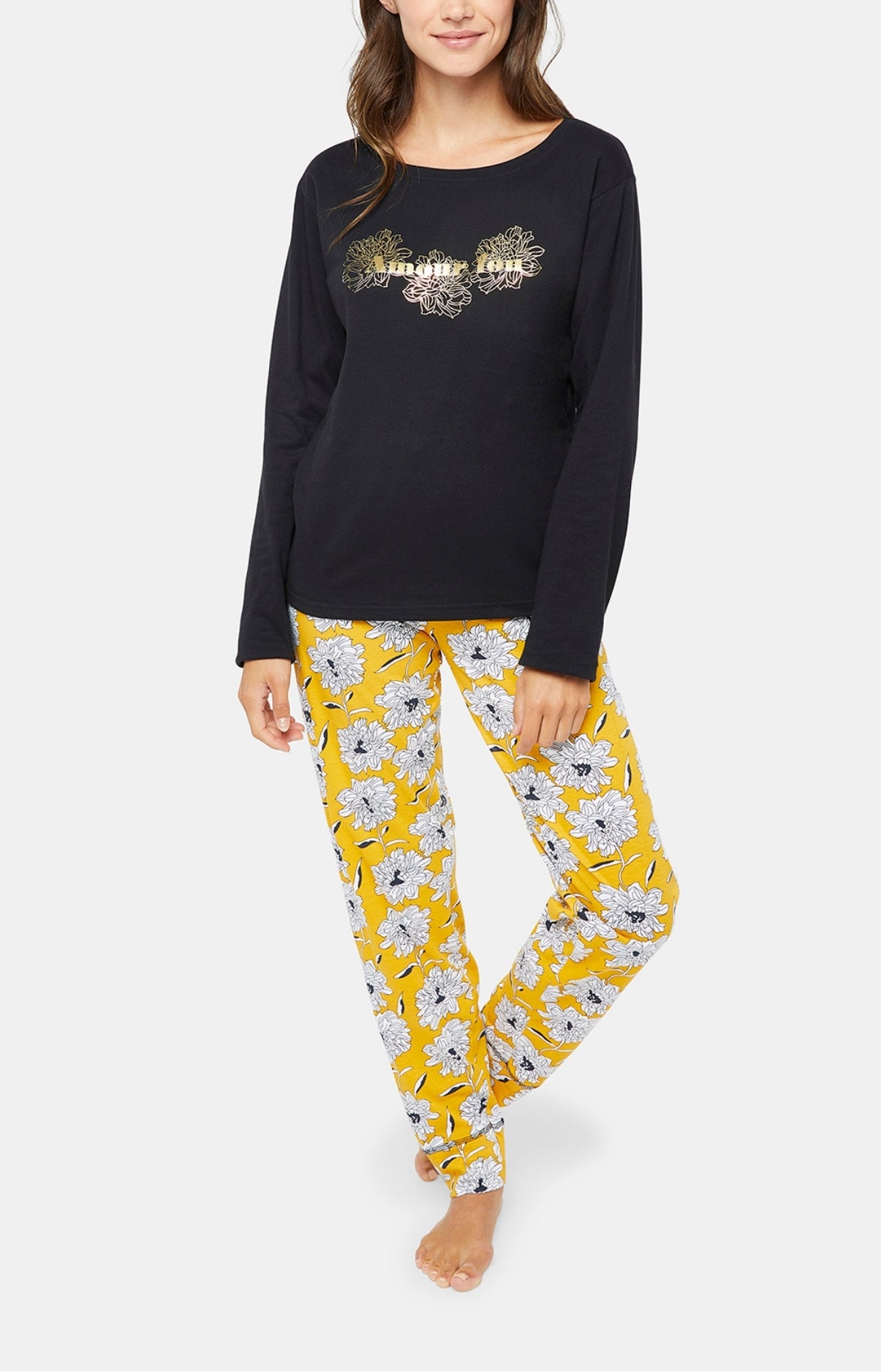 arthur-bob-simone-pyjama-long-femme-jaune-coton image 1