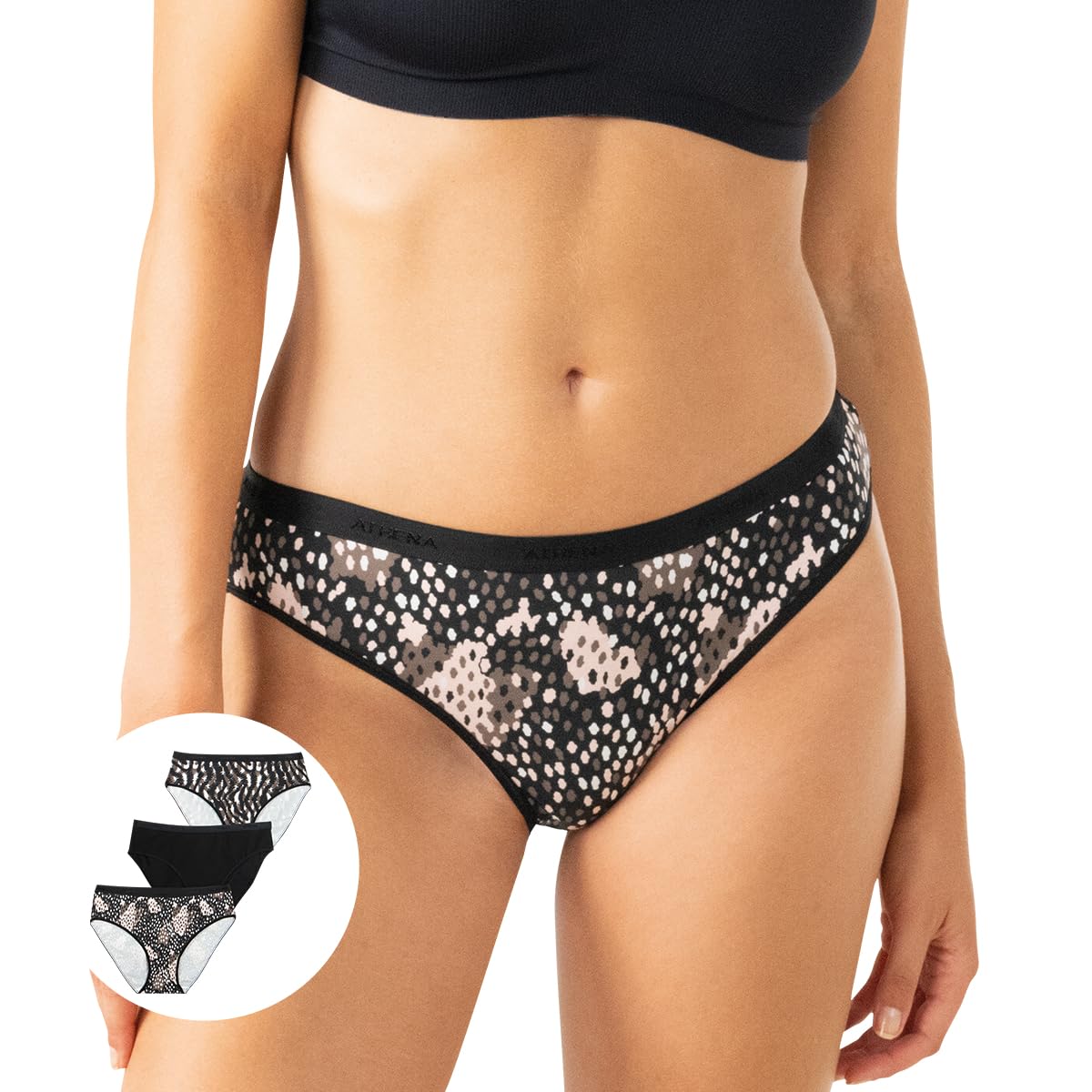 athena-ecopack-lot-3-culottes-l-opard-noir-coton-stretch image 2