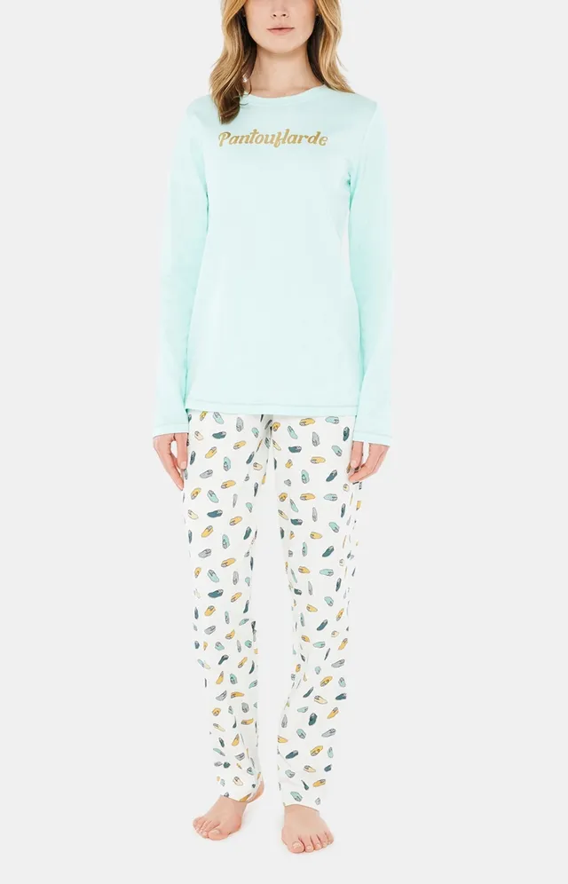 arthur-bob-pantouflard-ciel-pyjama-femme-ivoire-coton-bio image 1
