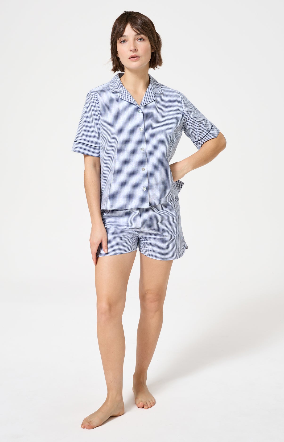arthur-vera-pyjashort-femme-marine-vichy-popeline image 2
