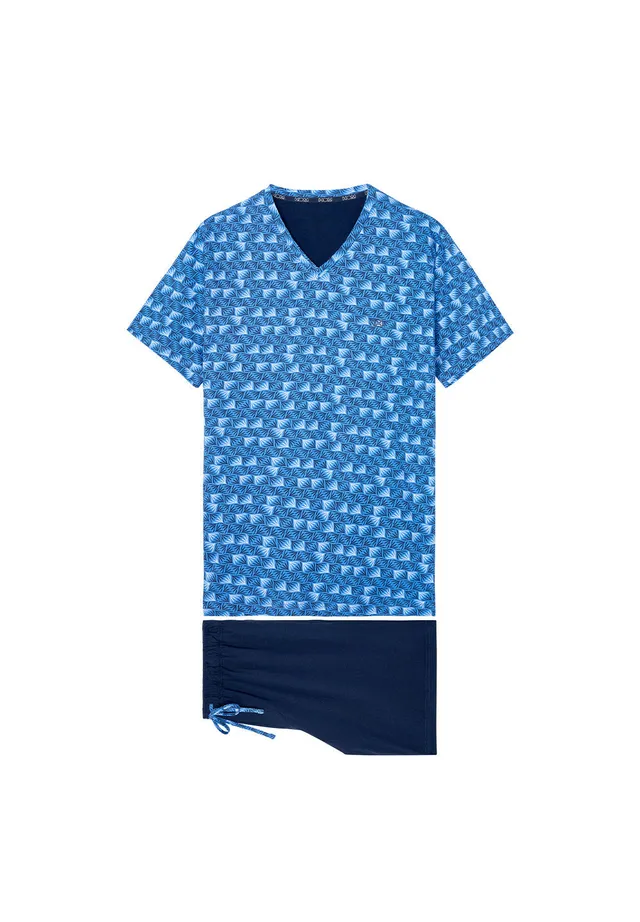 hom-modal-comfort-beachcomber-pyjama-court-imprim-bleu-coton image 1