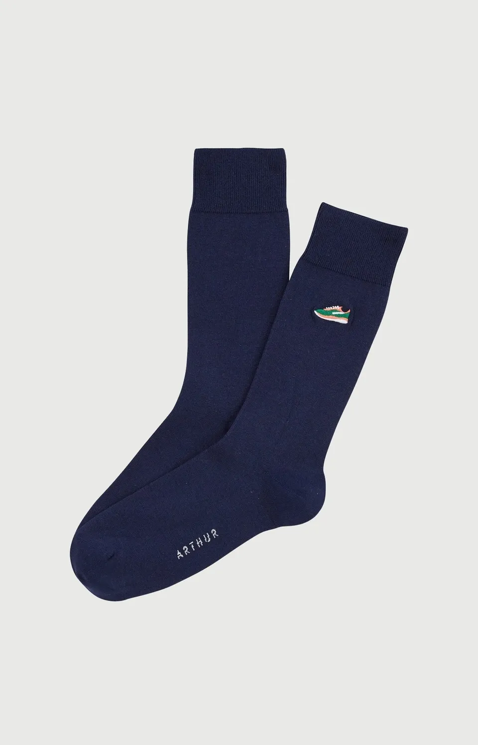arthur-bob-chaussettes-brod-es-baskets-chaussettes-marine-coton image 1
