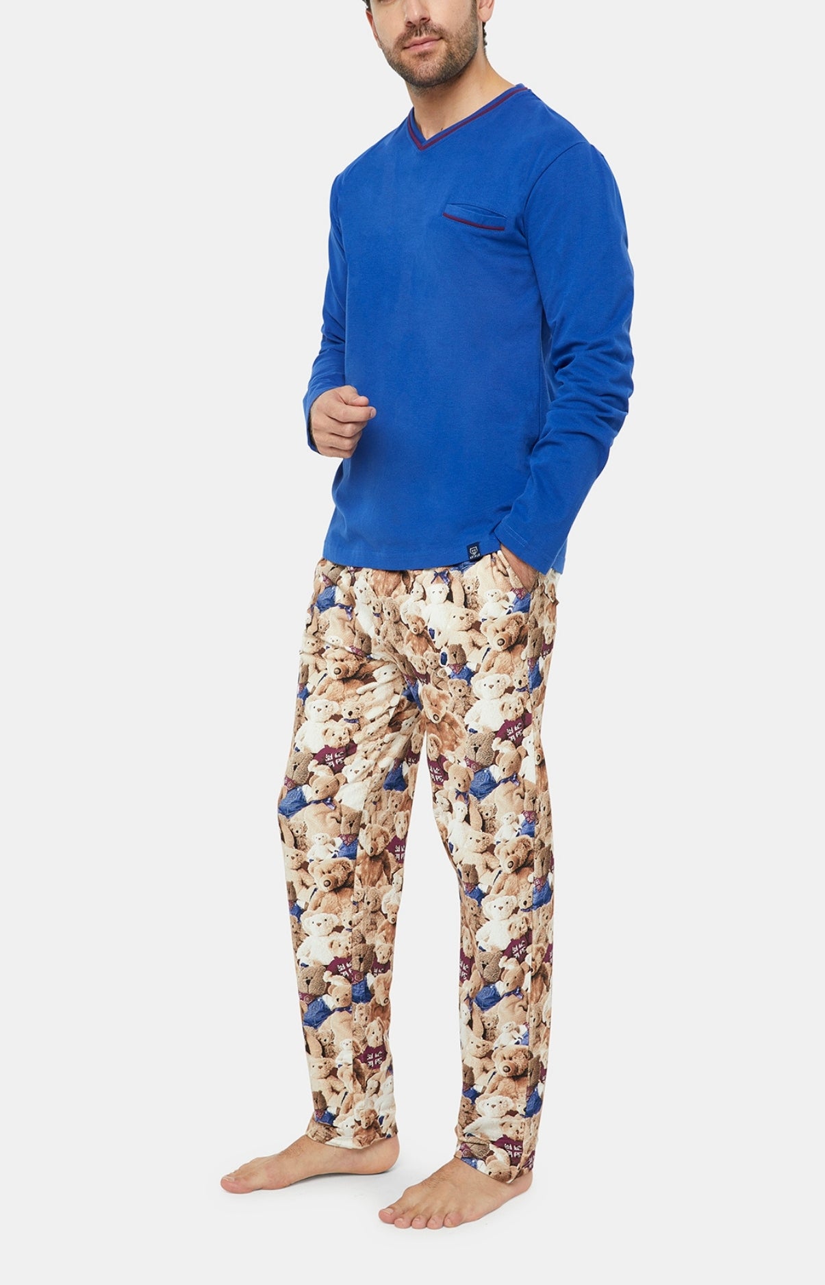 arthur-teddy-bleu-pyjama-homme-beige-m-coton-pais image 2