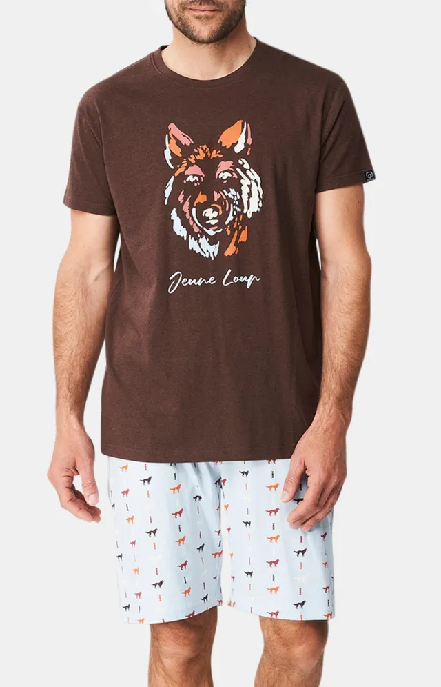 arthur-bob-jeune-loup-pyjashort-homme-ciel-coton-bio image 1