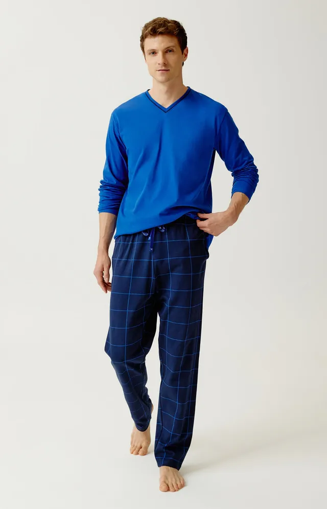 arthur-bob-windsor-pyjama-long-homme-coton-bio-marine image 1