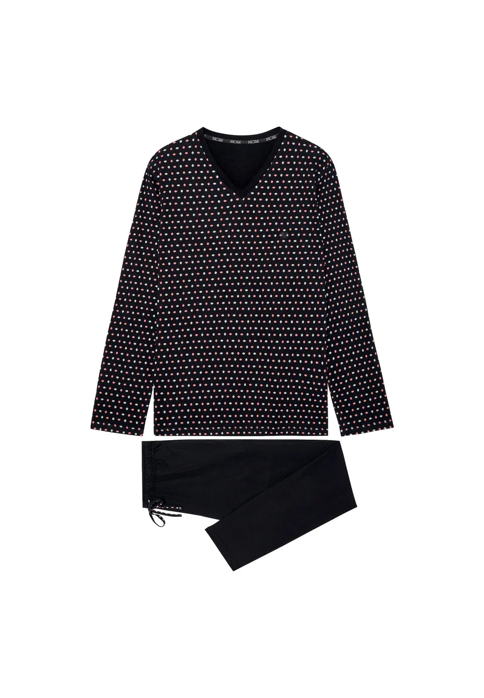 hom-modal-comfort-domino-pyjama-long-coton-imprim-noir image 1