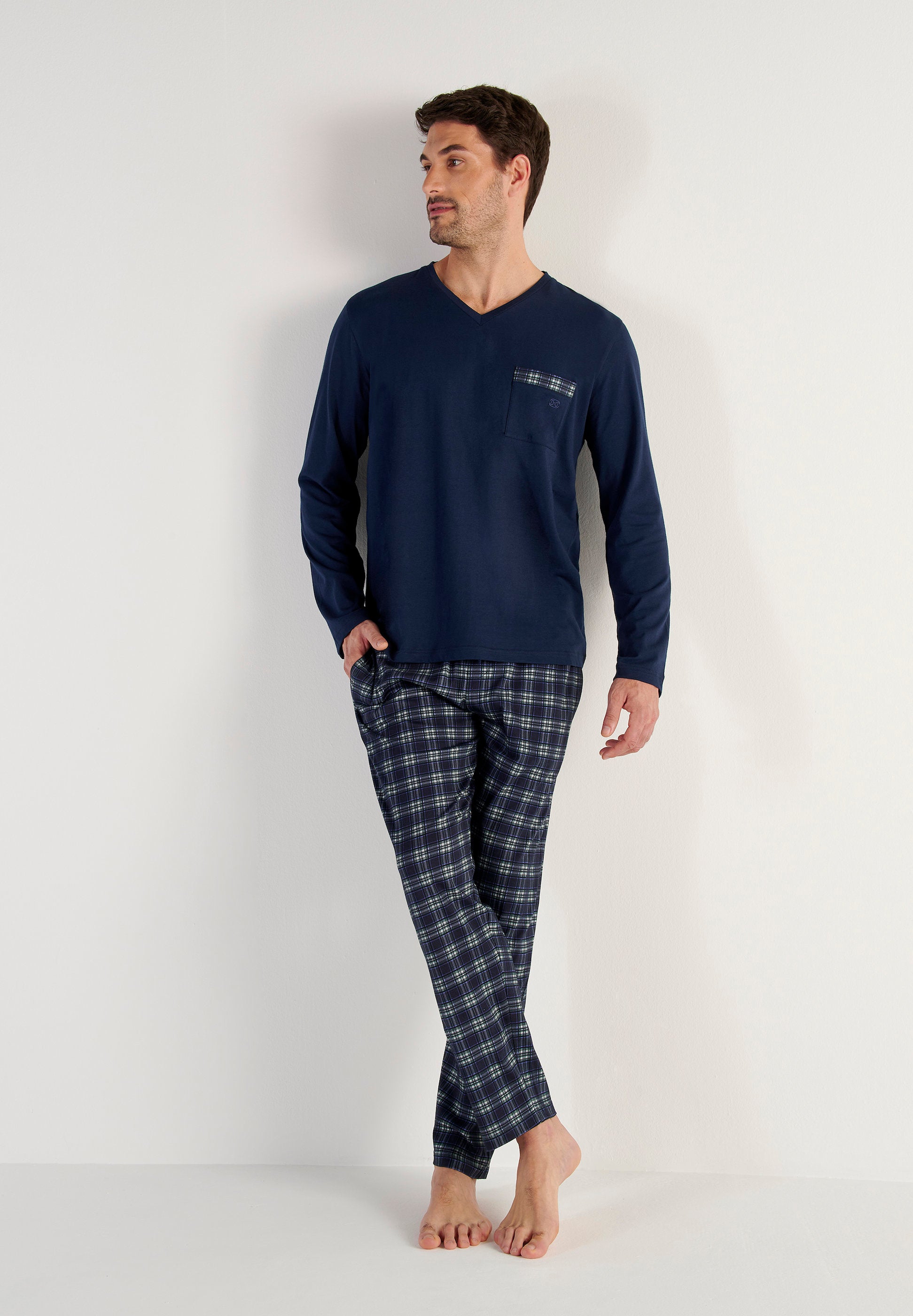 hom-sid-pyjama-long-bleu-carreaux-coton-interlock image 4