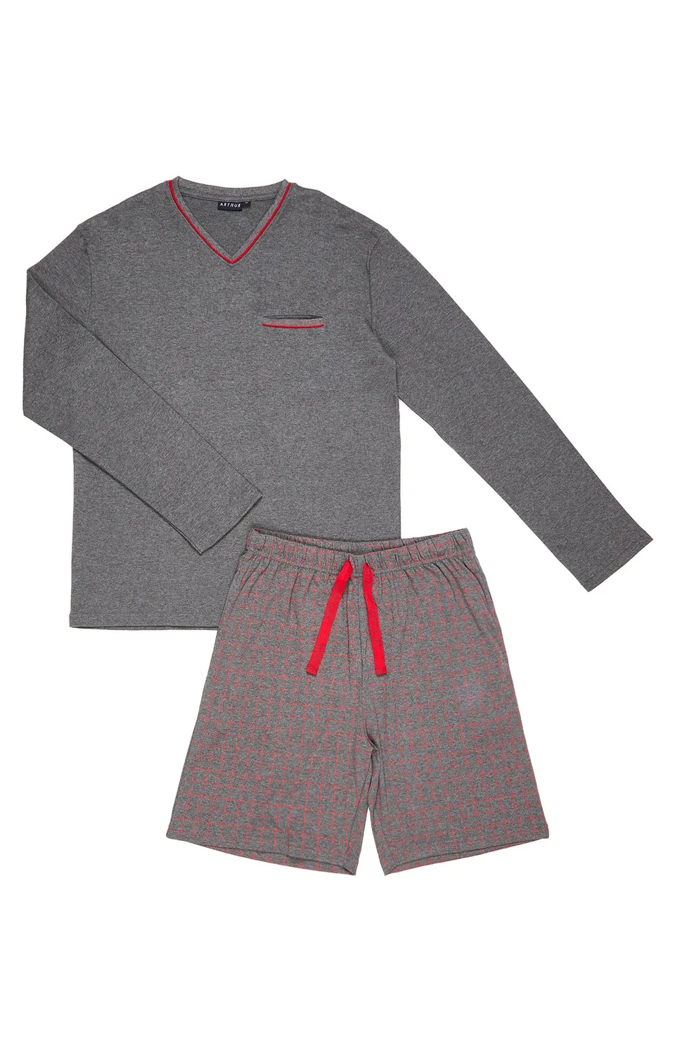 arthur-bob-basil-pyjashort-homme-rouge-manches-longues-coton image 1