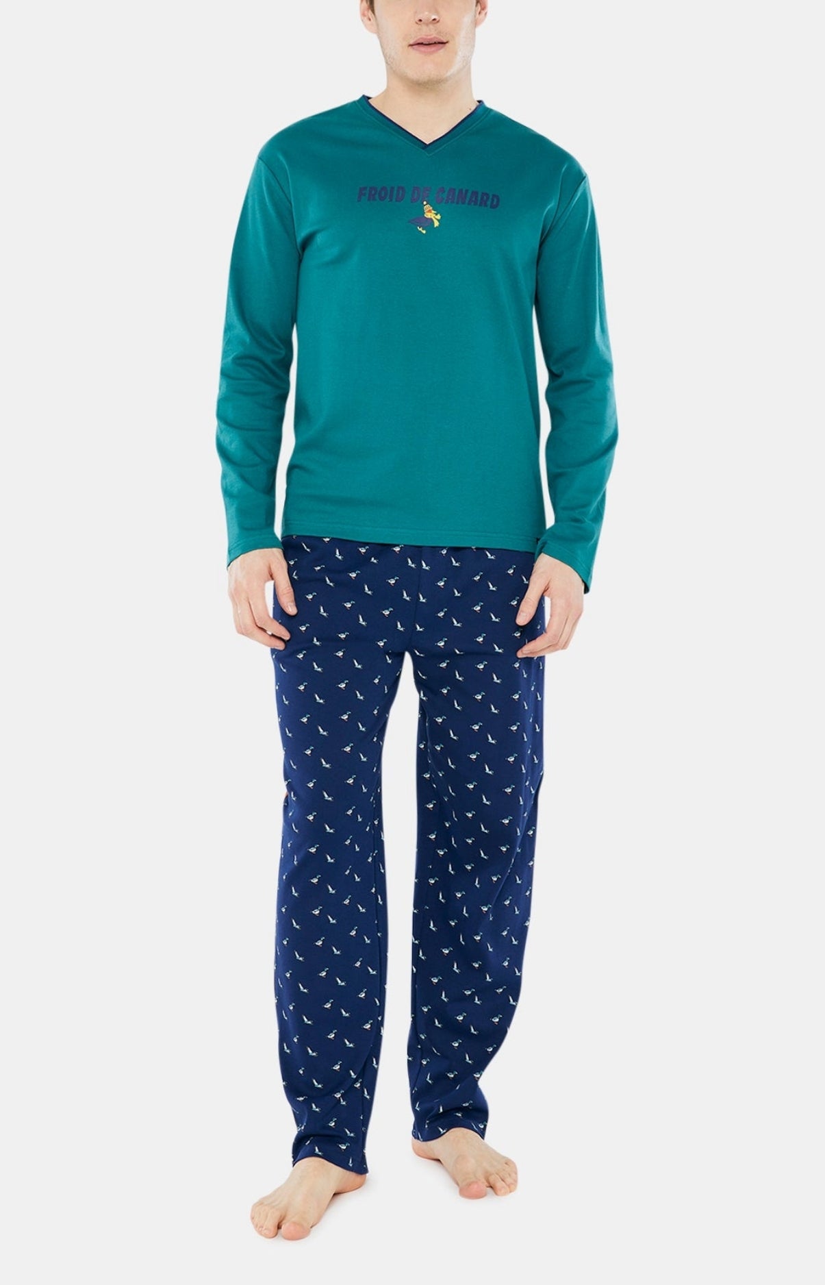 arthur-bob-froid-de-canard-colvert-pyjama-homme-marine-coton-bio image 1