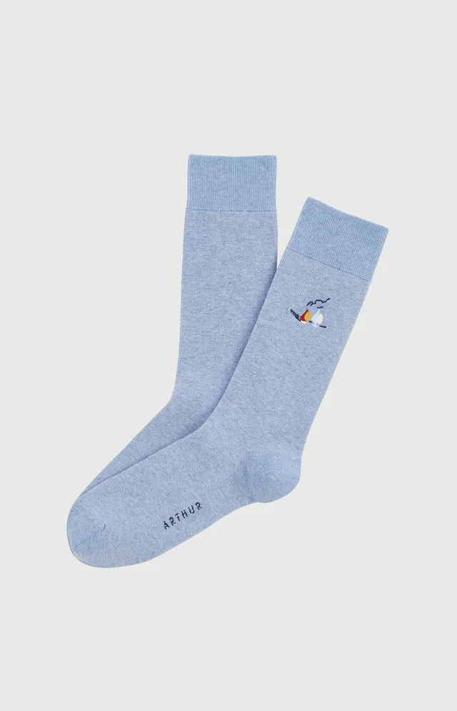 arthur-bob-tranquill-t-chaussettes-homme-bleu-coton-brod-es image 1