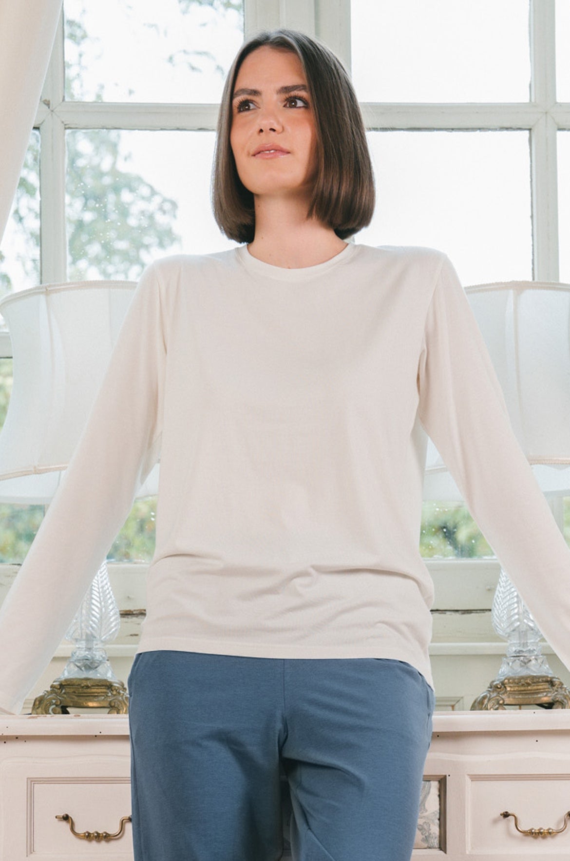 p-trone-t-shirt-manches-longues-blanc-cr-me image 2
