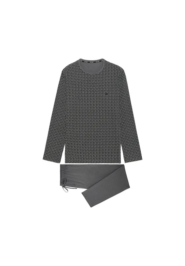 hom-waldorf-pyjama-long-homme-coton-gris-imprim image 1