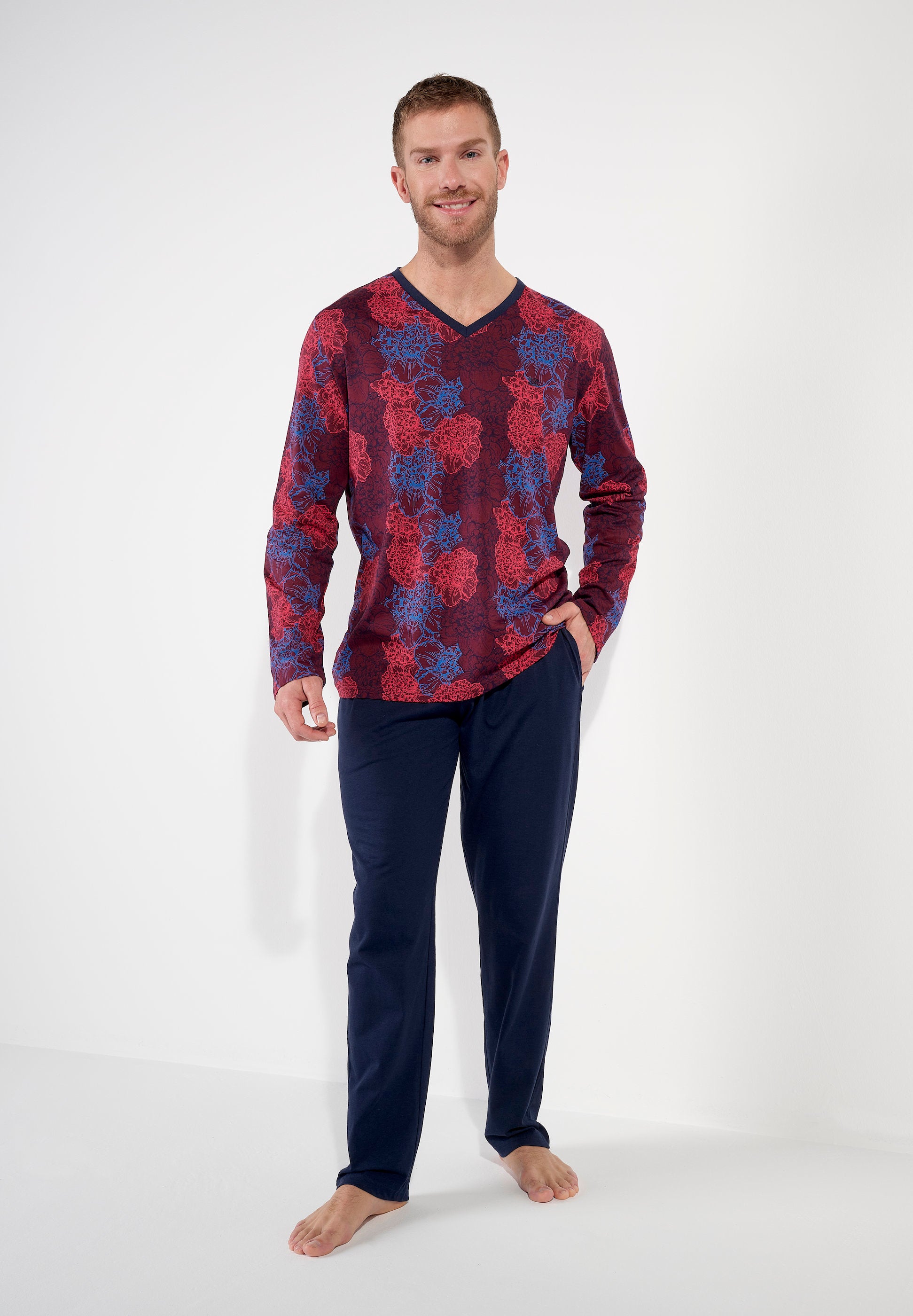hom-bouquet-pyjama-long-homme-coton-bordeaux image 3