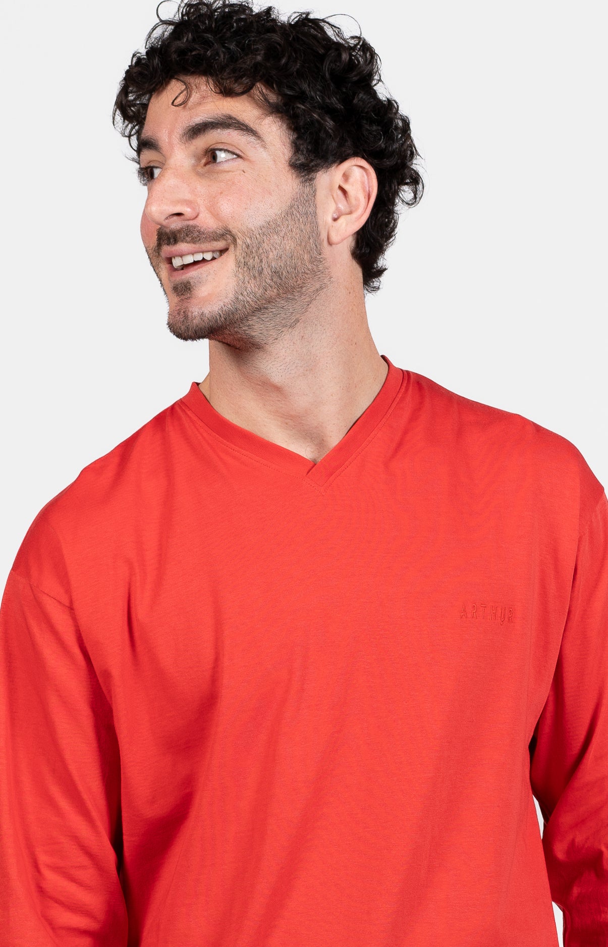 arthur-bob-pyjama-logan-rouge-homme-coton-manches-longues image 2