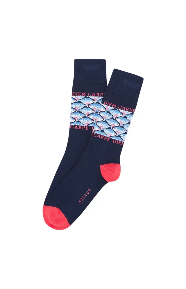 arthur-bob-carpe-diem-chaussettes-coton-marine-motif-fantaisie image 1