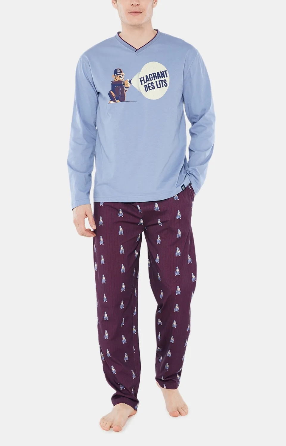 arthur-bob-pyjama-homme-bordeaux-bobby-coton-bio-chien image 1