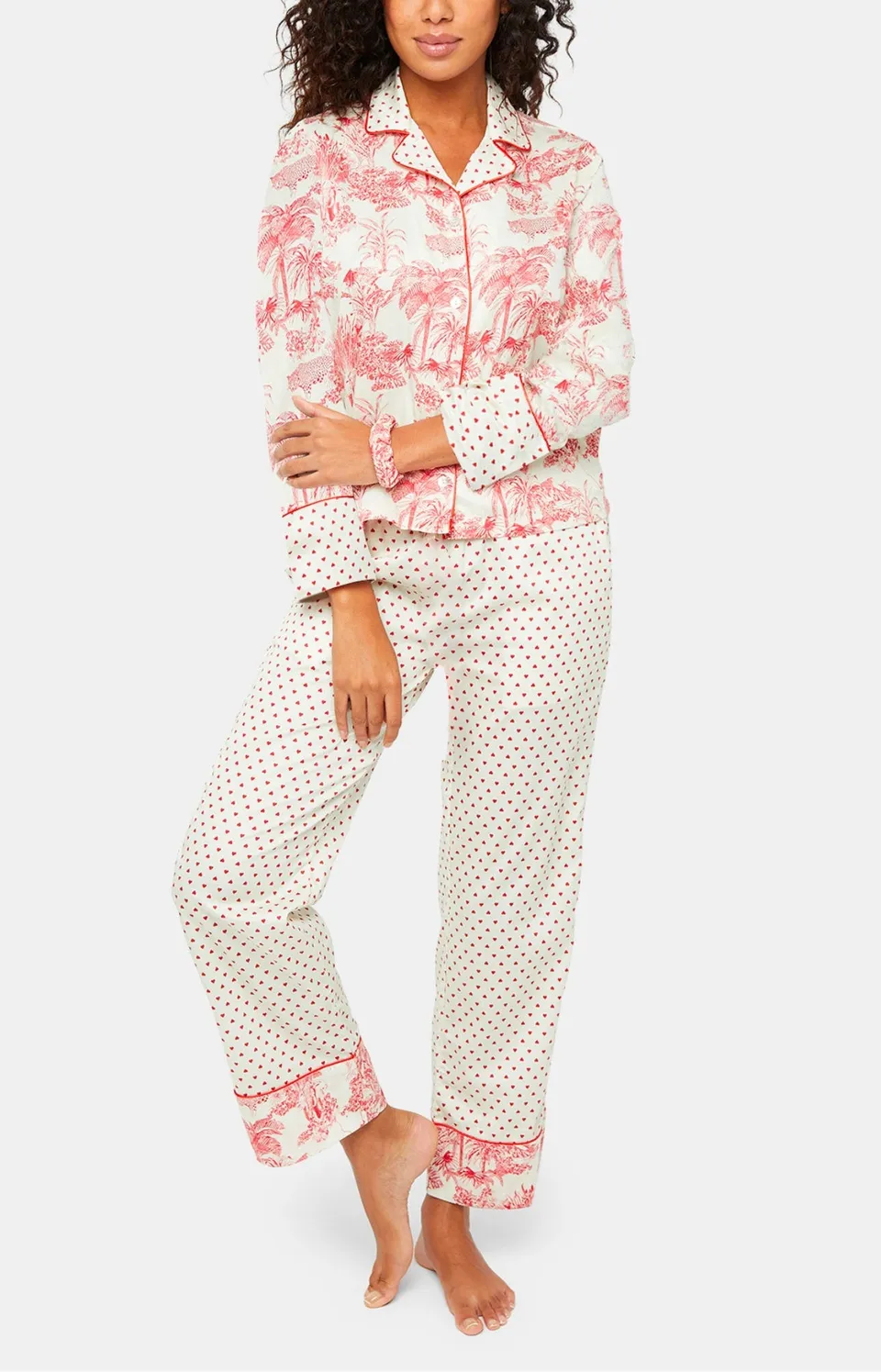 arthur-bob-jouy-pyjama-femme-rouge-bouton-facton-satin image 1