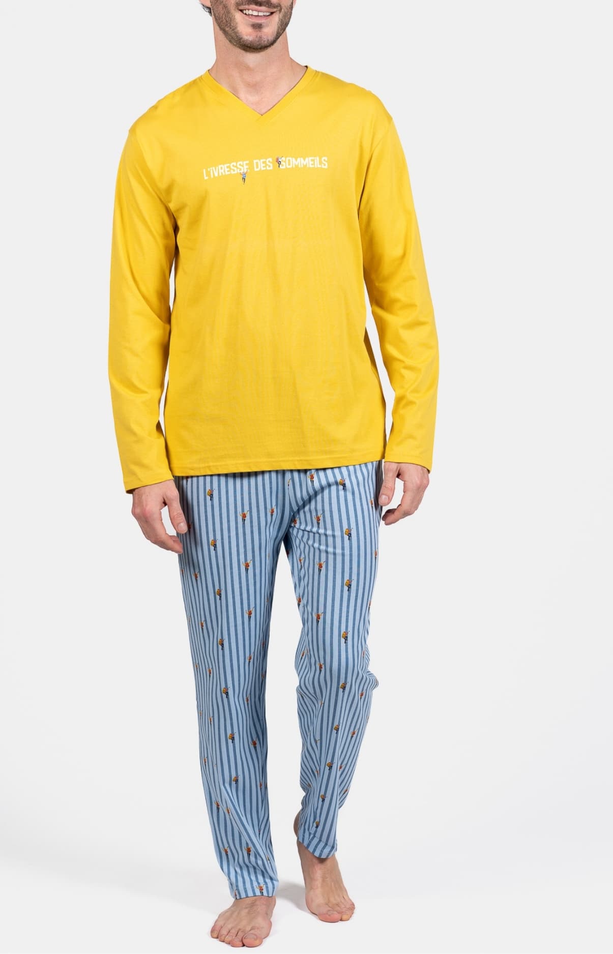 arthur-bob-ivresse-pyjama-homme-coton-bleu-manches-longues image 1