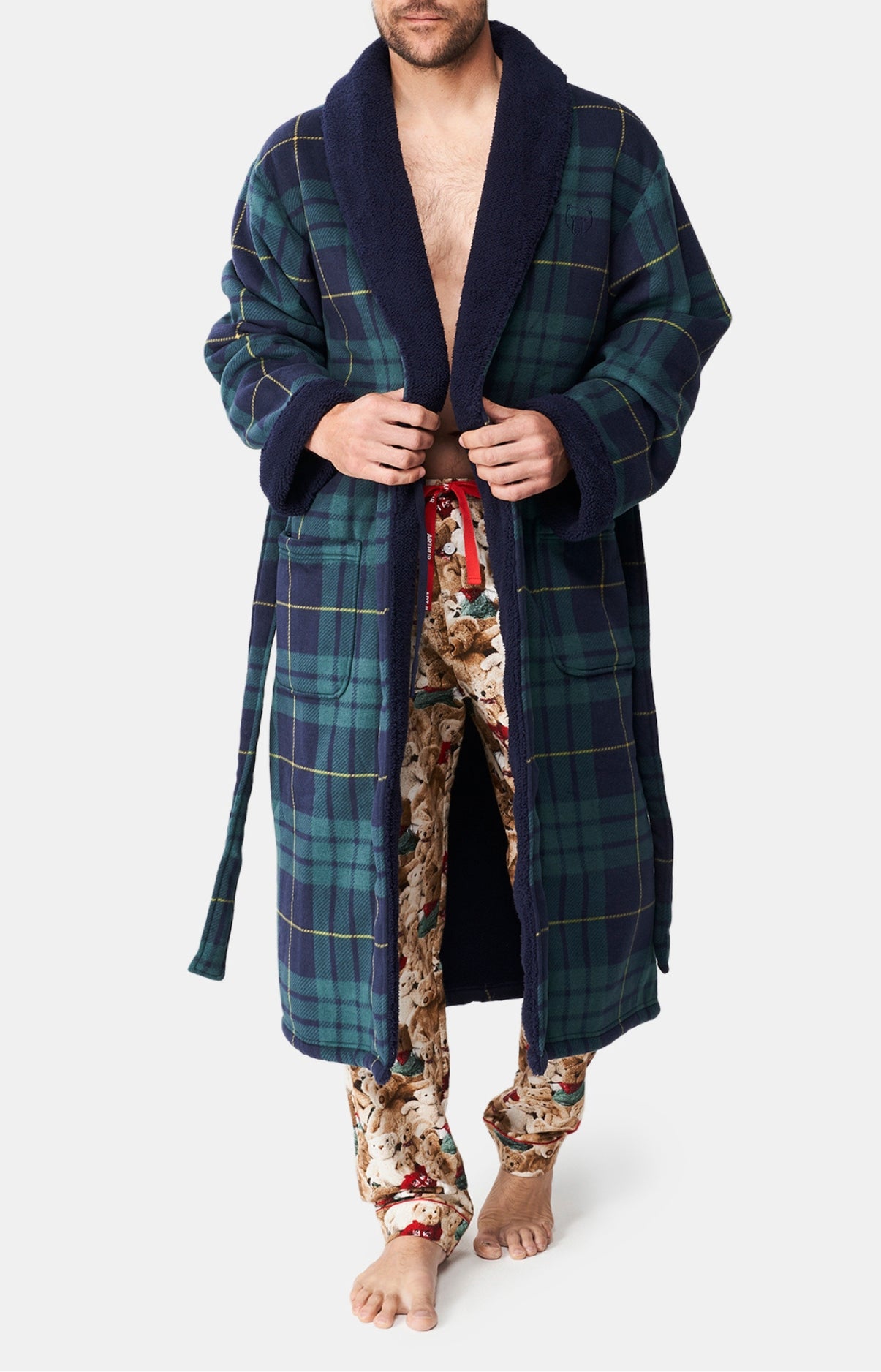 arthur-bob-robe-de-chambre-polaire-homme-vert-cossais image 1