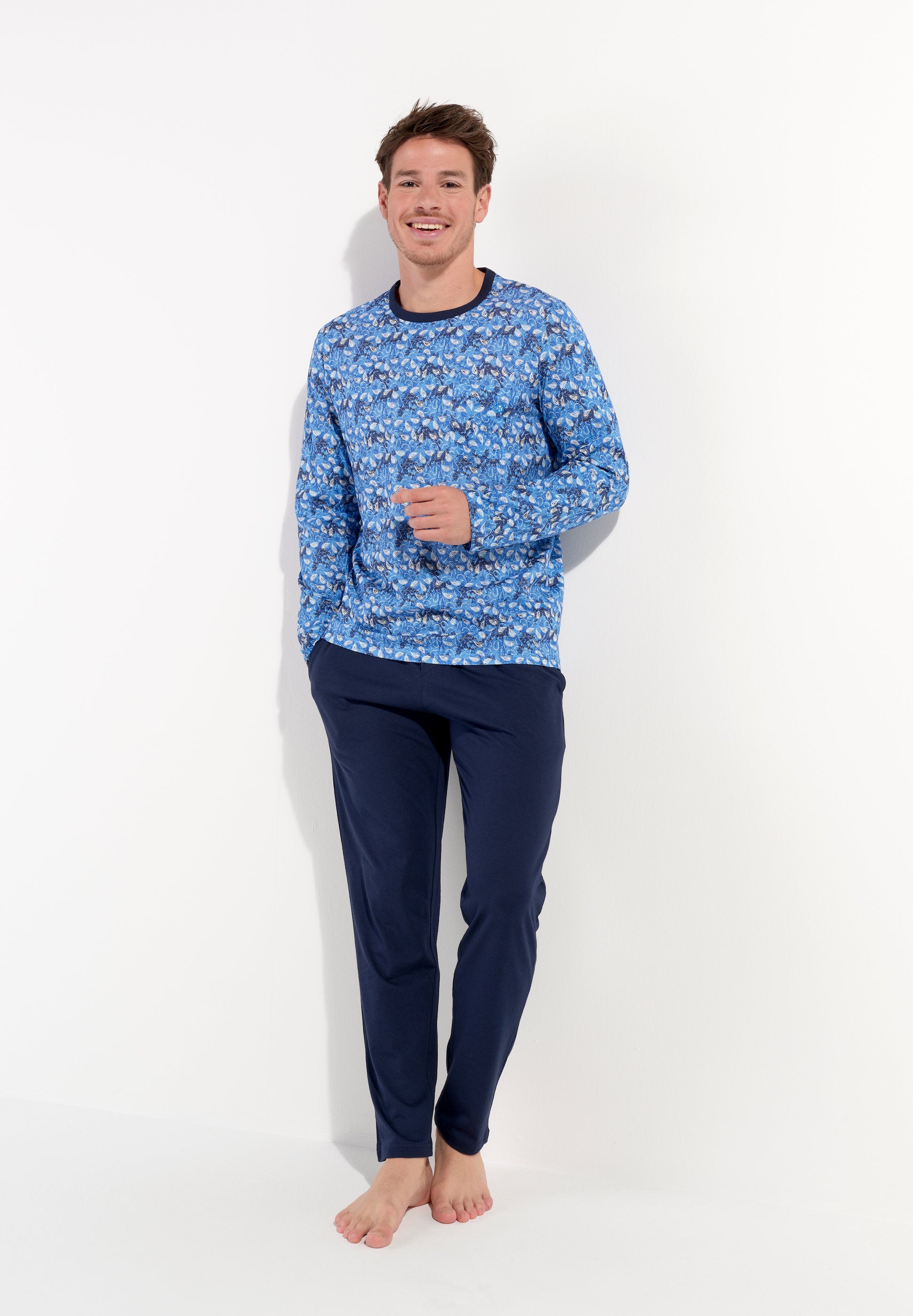 hom-vibe-pyjama-homme-long-bleu-coton-manche-longue-taille-m image 2