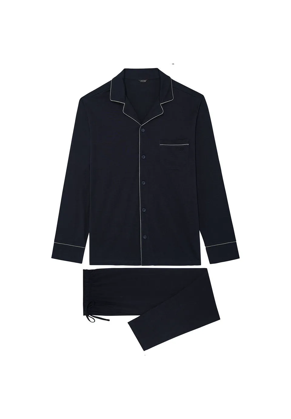 hom-albert-pyjama-homme-long-bleu-marine-coton-chemise image 1