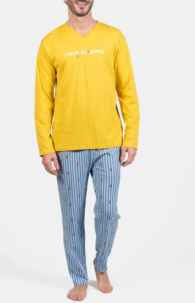 arthur-bob-ivresse-pyjama-homme-coton-bleu-manches-longues image 1