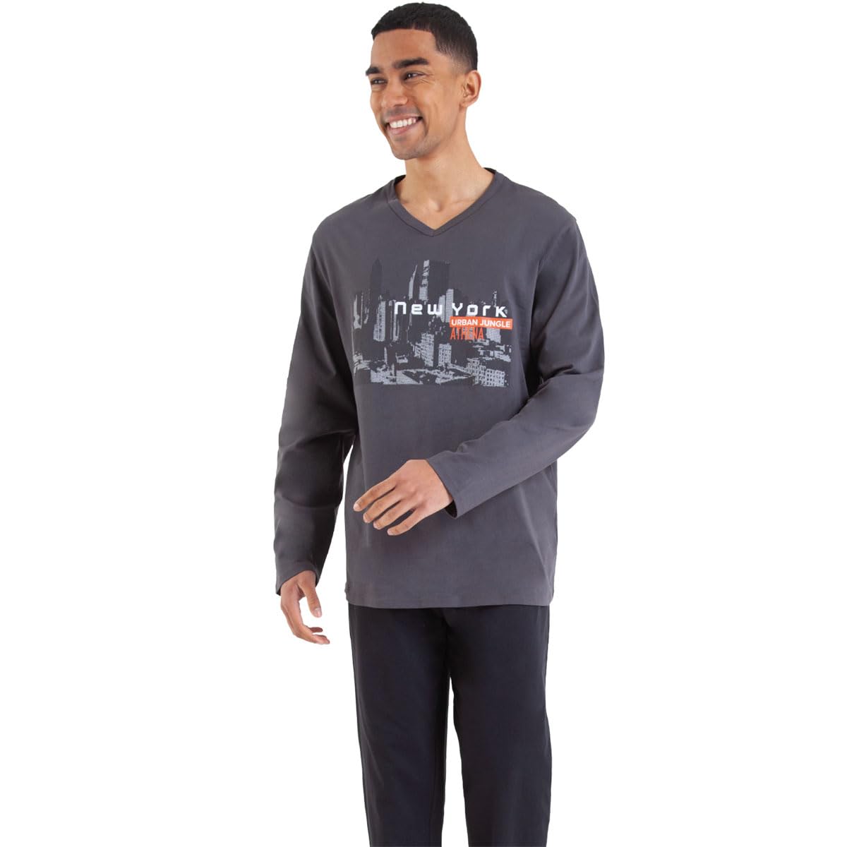 athena-graphic-pyjama-long-homme-coton-marine-noir-l image 6