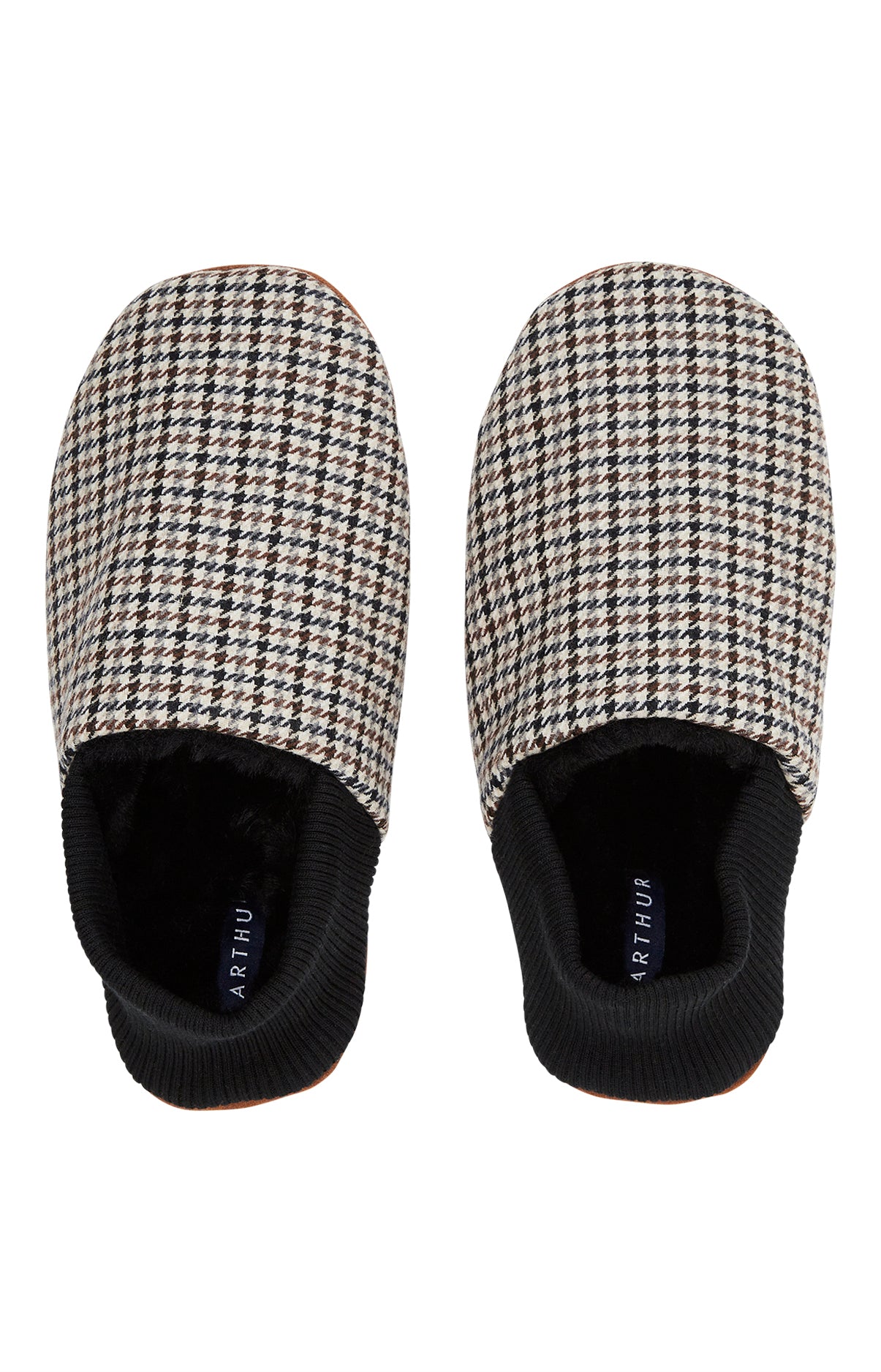 arthur-bob-chaussons-cuir-et-laine-pantoufles-gris-carreaux image 2