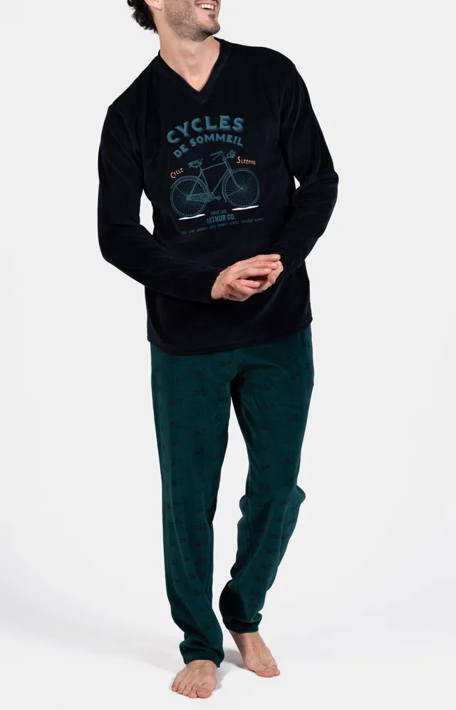 arthur-bob-cycliste-pyjama-velours-sapin-homme image 1
