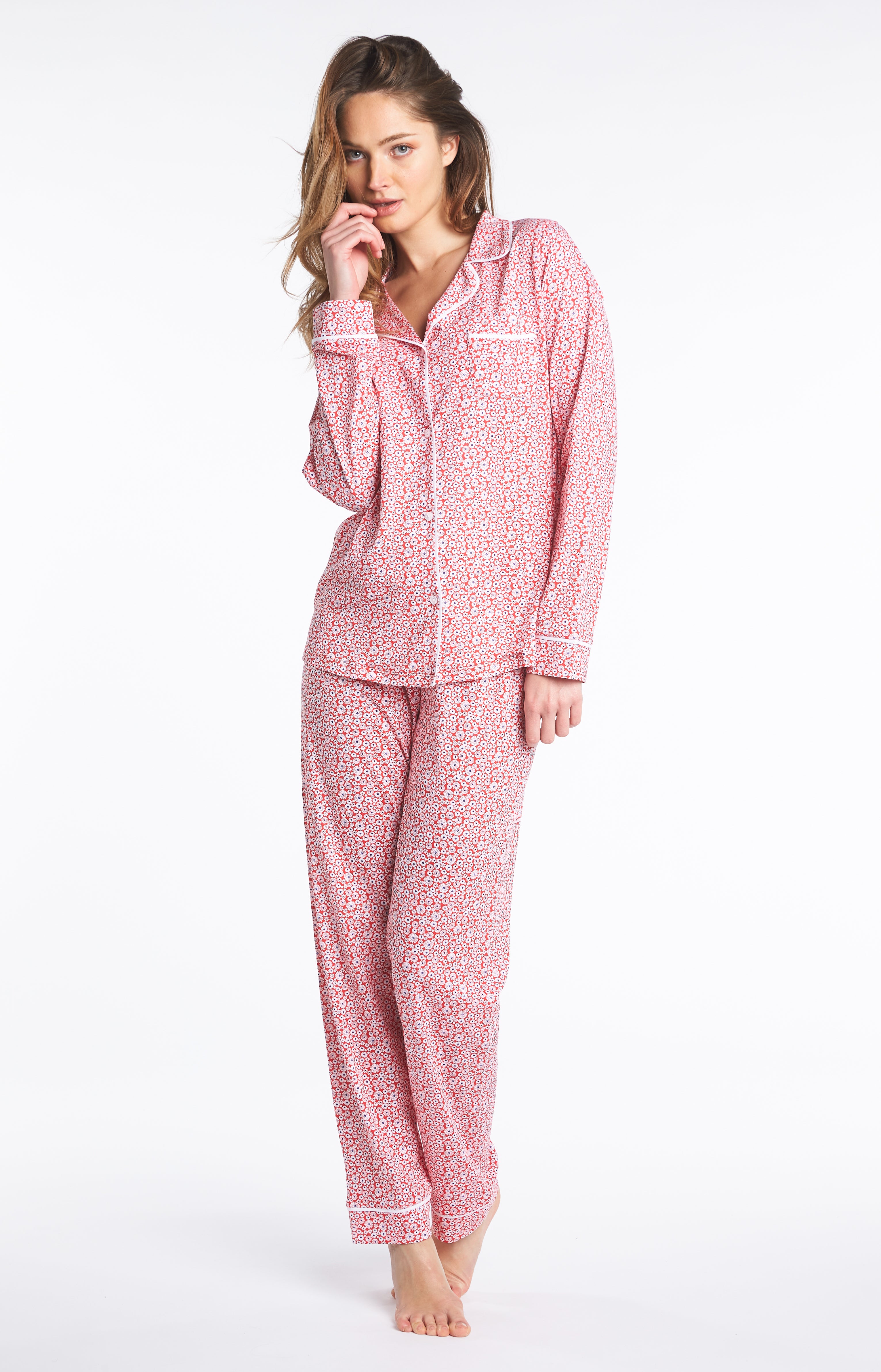 arthur-bob-marguerite-pyjama-femme-rouge-floral-coton image 1